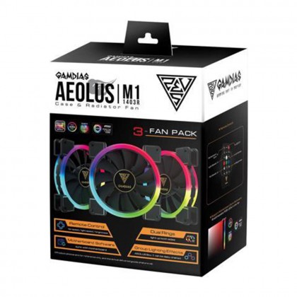 Gamdias AEOLUS M1 1403R 140mm RGB Case and Radiator 3-Fan Pack With Remote Supports ARGB Header (AEOLUS M1-1403R)