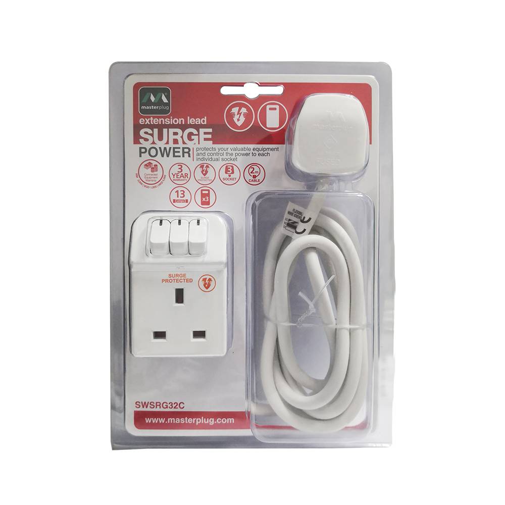 Masterplug surge protector 3 gang 2 meter extension lead SWSRG32C