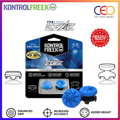 KontrolFreek FPS Freek Edge Blue Eight Contact Point Pattern Hybrid High-rise ThumbGrip For PS4 / PS5 Controller