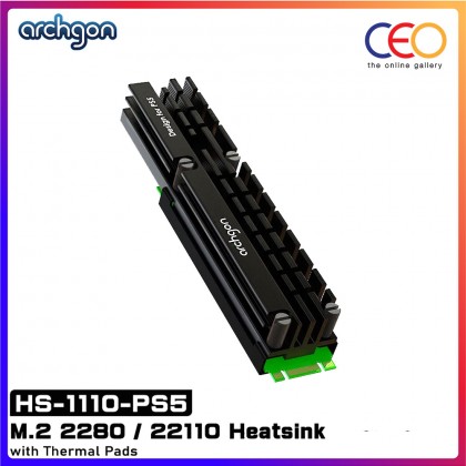 Archgon M.2 NVMe/SATA or M.2 2280 / 22110 Solid Stated Drive SSD Heatsink Design for PS5 with Thermal Pad