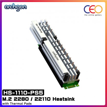 Archgon M.2 NVMe/SATA or M.2 2280 / 22110 Solid Stated Drive SSD Heatsink Design for PS5 with Thermal Pad